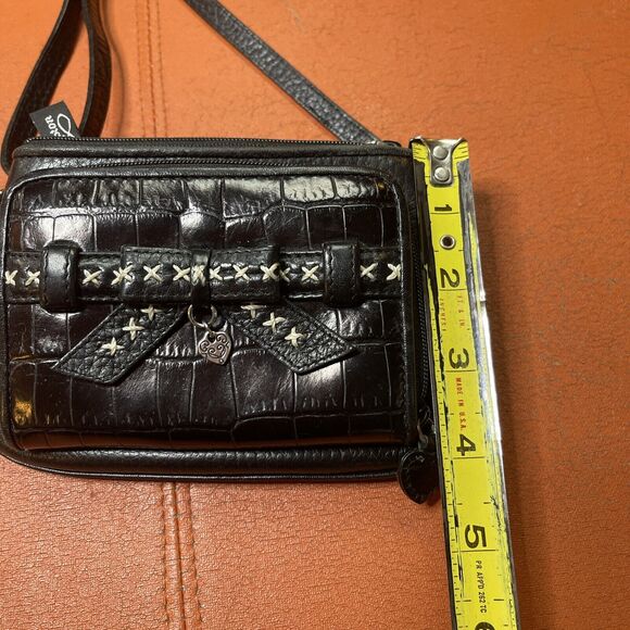Brighton Black Leather Crossbody Bag Tri Fold Wallet on a String Removable Strap - Picture 12 of 14
